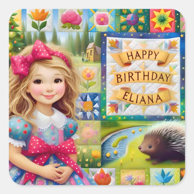 Sticker Carré ELIANA ~ JEUX ANNIVERSAIRE ~ Couette ~ (Devant)