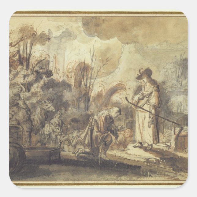 Sticker Carré Eliezer et Rebecca au puits (Devant)