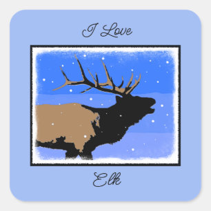 Sticker Carré Elk bouillonnant en hiver - Art original de la fau