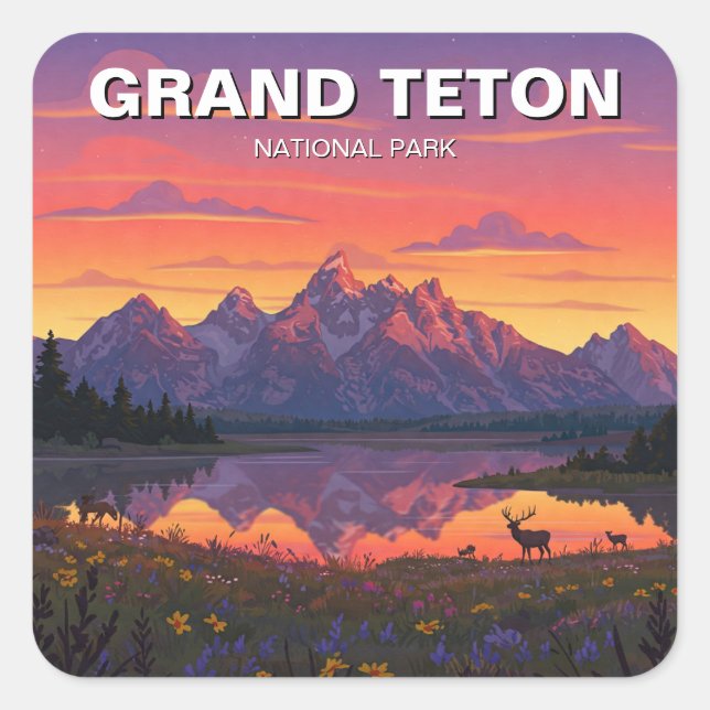 Sticker Carré Elk dans le parc national de Grand Teton (Devant)