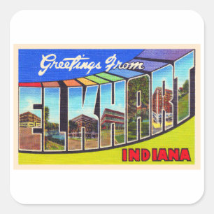 Sticker Carré Elkhart Indiana EN Vintage Grande Lettre Carte Pos
