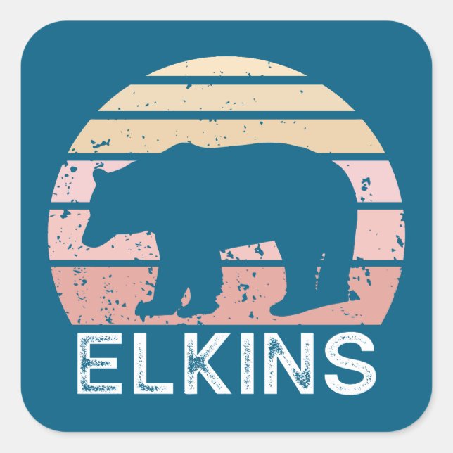 Sticker Carré Elkins West Virginia Retro Bear (Devant)