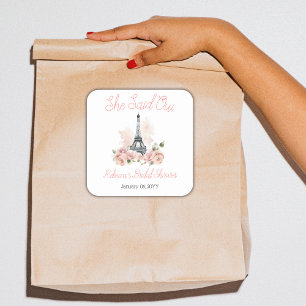 Sticker Carré Elle A Dit Oui Fête des mariées Florale Rose Paris