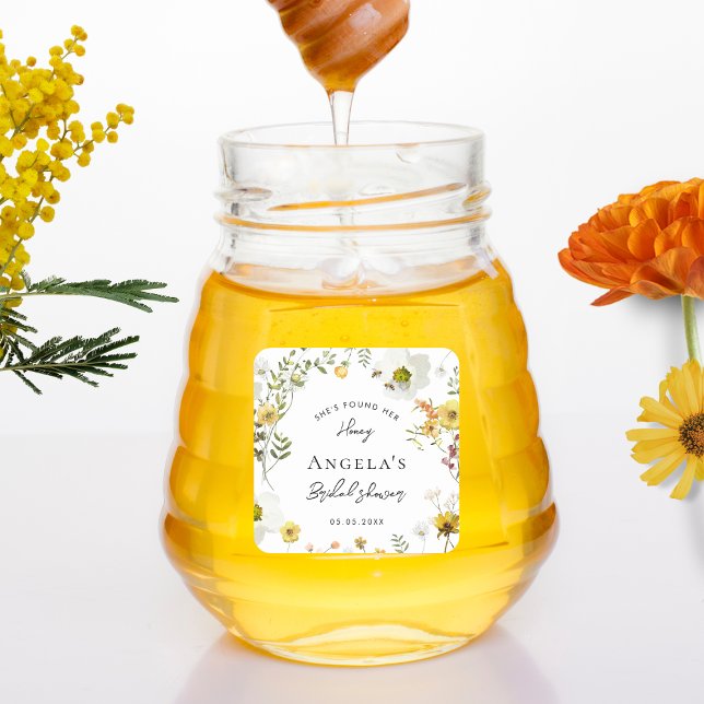 Sticker Carré Elle a trouvé sa douche nuptiale florale jaune mie (Créateur téléchargé)