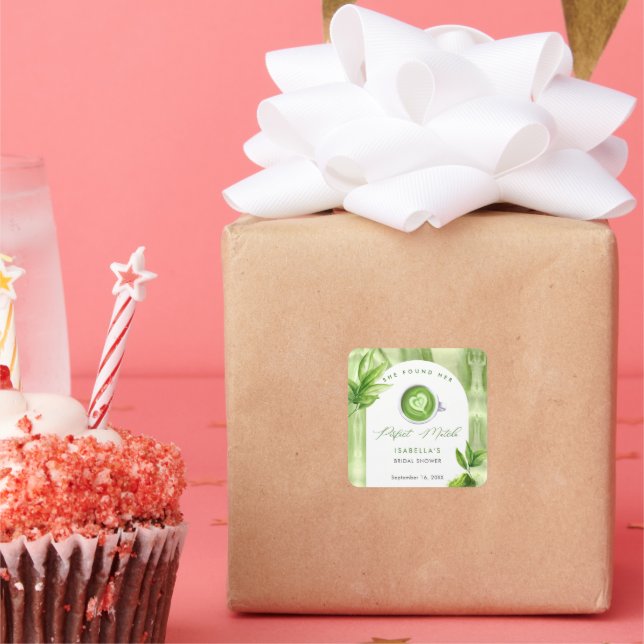 Sticker Carré Elle a trouvé son matcha parfait Élégante douche d (Fête)