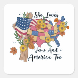 Sticker Carré Elle Aime Jésus Et L'Amérique Aussi
