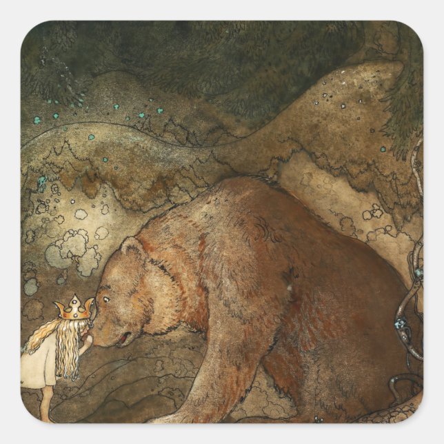 Sticker Carré « Elle embrassa l'ours » de John Bauer (Devant)