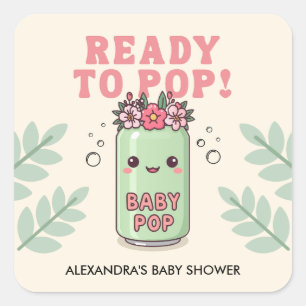 Sticker Carré Elle est prête à faire boum Baby Shower Fille Bohè