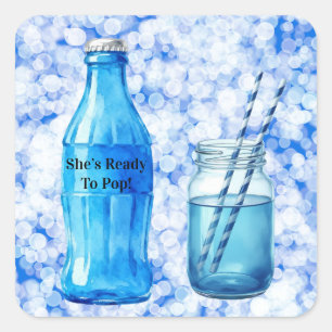 Sticker Carré Elle est prête à faire éclater la Baby Shower Blue