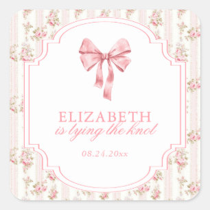 Sticker Carré Elle noue le nœud papillon Coquette Shower de mari