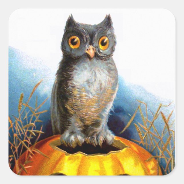 Sticker Carré Ellen H. Clapsaddle : Chouette d'Halloween (Devant)