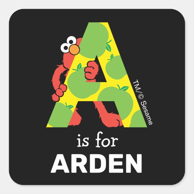 Sticker Carré Elmo Alphabet | Une pomme (Devant)