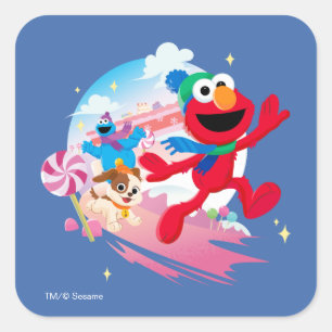 Sticker Carré Elmo, Tango & Cookie Monster   Meilleur Noël de to