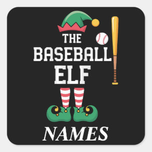 Sticker Carré Élufe de baseball au nom personnalisé pour famille