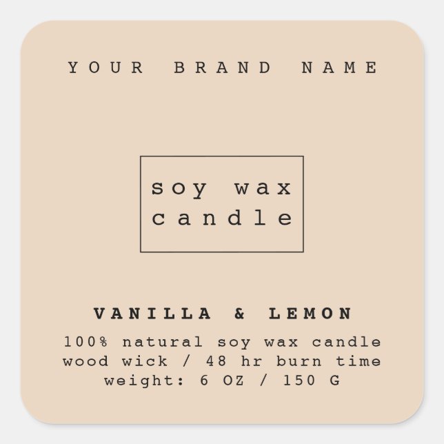 Sticker Carré Emballage de bougie de cosmétiques en tan sableux  (Devant)