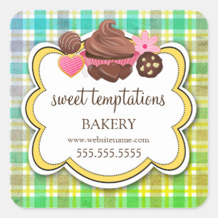Sticker Carré Emballage de gâteaux de gâteaux de gâteau Plaid Em