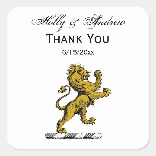 Sticker Carré Emblème C de crête permanente de lion héraldique (Devant)