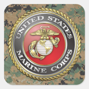 Sticker Carré Emblème du Marine Corps (USMC) des États-Unis [3D]