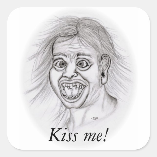 Sticker Carré Embrasse-moi ! - Bleistiftzeichnung (Devant)