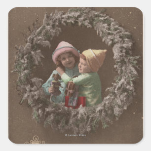 Sticker Carré Embrassement de petits enfants