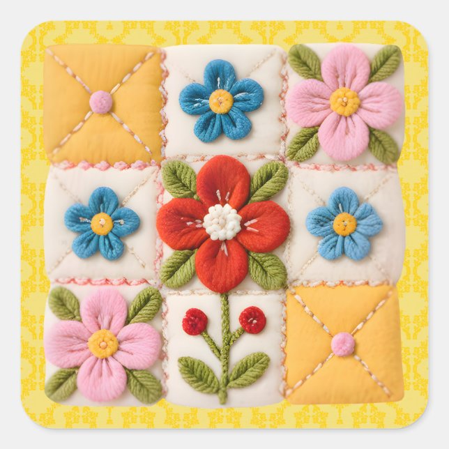 Sticker Carré Embroidered Flower Patchwork Quilt (Devant)
