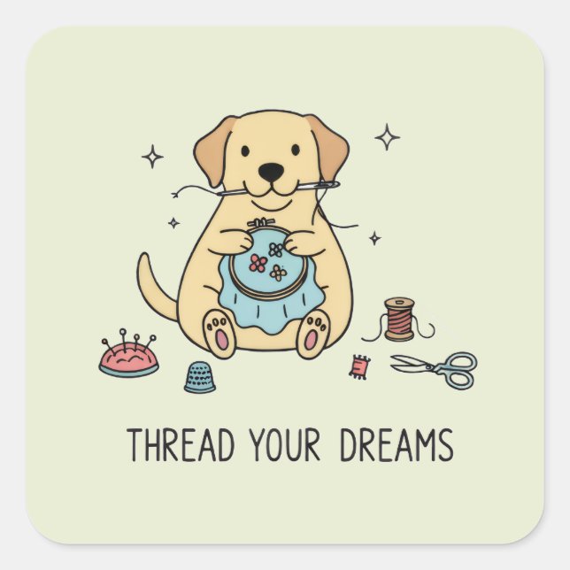 Sticker Carré Embroidery Dog Yellow Labrador Crafting and Sewing (Devant)