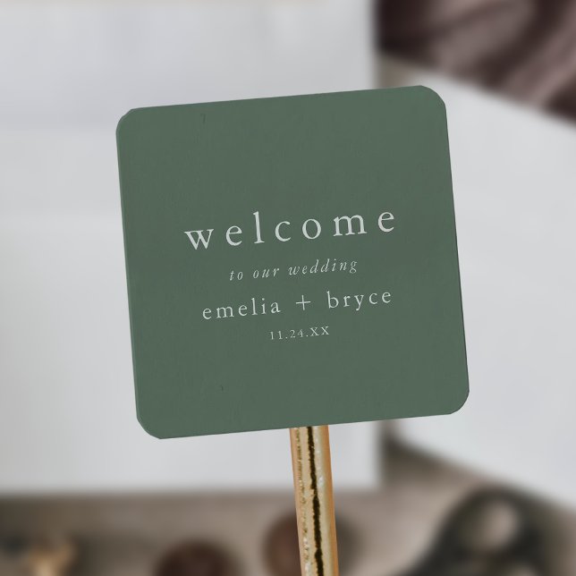 Sticker Carré EMELIA Sage Green Mountain Mariage Welcome Bag (EMELIA Sage Green Mountain Wedding Welcome Bag Square Sticker)