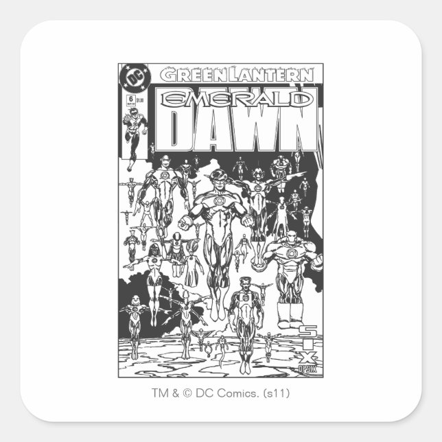 Sticker Carré Emerald Dawn, noir et blanc (Devant)