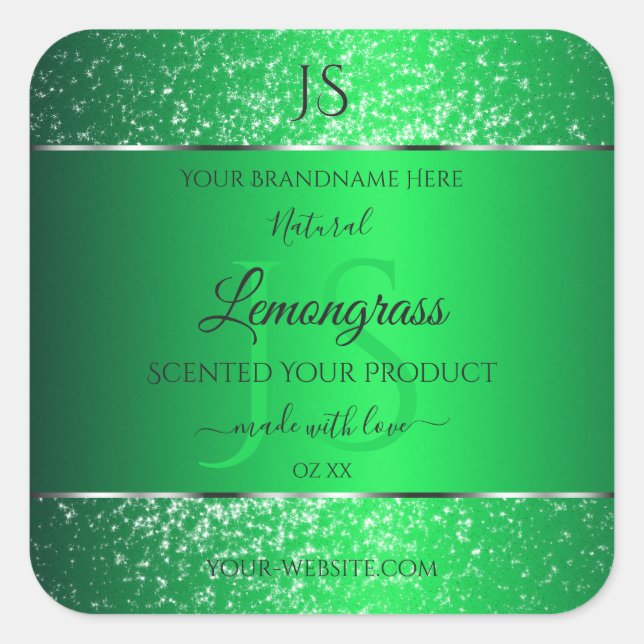 Sticker Carré Emerald Green avec initiales de Parties scintillan (Devant)