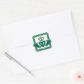 Sticker Carré Emerald Green Celtic Knot Claddagh Mariage