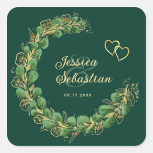 Sticker Carré Emerald Green et Gold Eucalyptus Mariage
