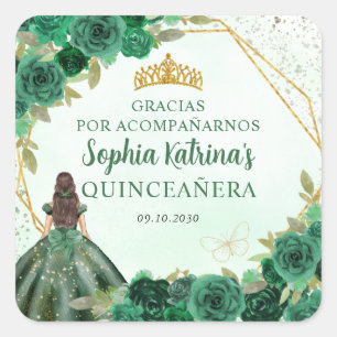 Sticker Carré Emerald Green Floral Princess Tiara Merci