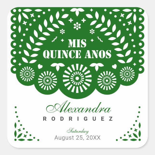 Sticker Carré Emerald Green Papel Picado Mis Quince Años (Devant)
