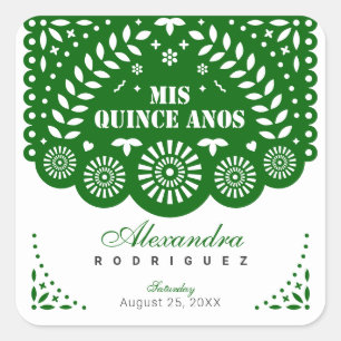 Sticker Carré Emerald Green Papel Picado Mis Quince Años