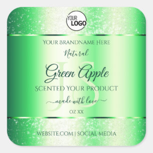 Sticker Carré Emerald Green Parties scintillant Produit Étiquett