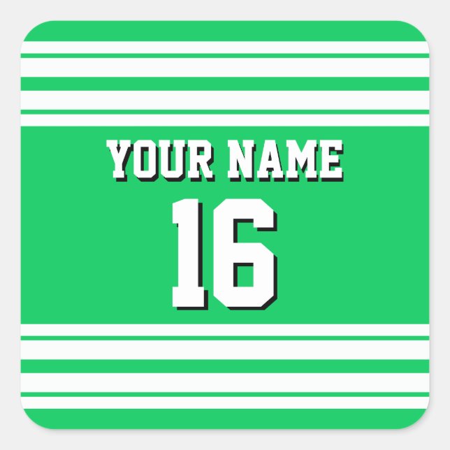 Sticker Carré Emerald Green White Team Jersey Numéro personnalis (Devant)