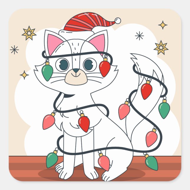 Sticker Carré Emmêlé dans la joie des Fêtes (“All tangled up in Christmas joy!”)