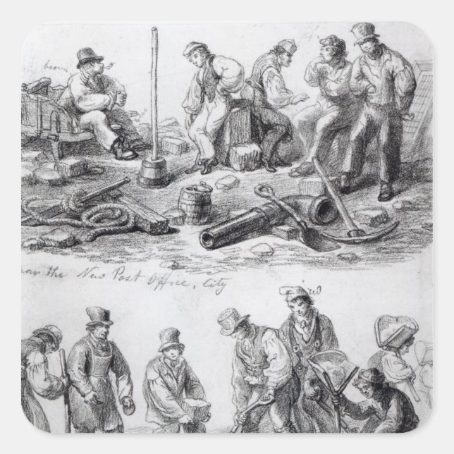 Sticker Carré Employés près du nouveau bureau de poste de la vil (Devant)