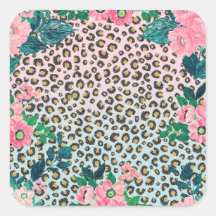 Sticker Carré Empreinte de léopard de Parties scintillant floral