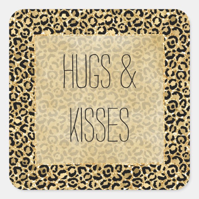 Sticker Carré Empreinte de léopard Parties scintillant Black Gol (Devant)