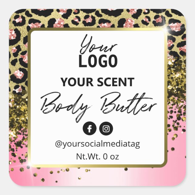 Sticker Carré Empreinte de léopard rose Beurre-corps d'or Étique (Devant)
