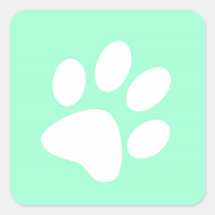 Sticker Carré empreinte de patte bleu vert sarcelle néon brillan