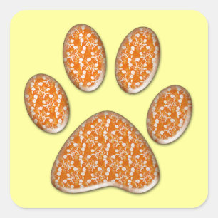 Sticker Carré empreinte de patte de chat orange