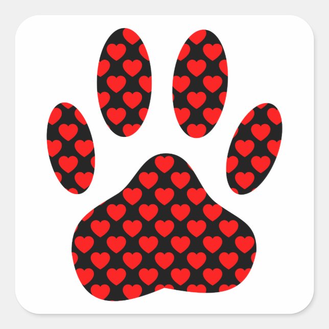 Sticker Carré Empreinte de patte de chien avec les coeurs (Devant)