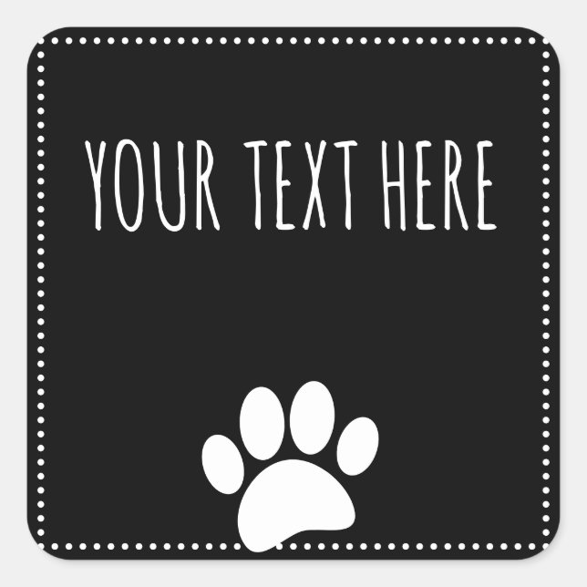 Sticker Carré Empreinte de patte de chien Texte modifiable Noir (Devant)