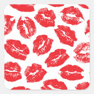 Sticker Carré Empreinte Kiss Lèvres rouges : Vintage sans fil