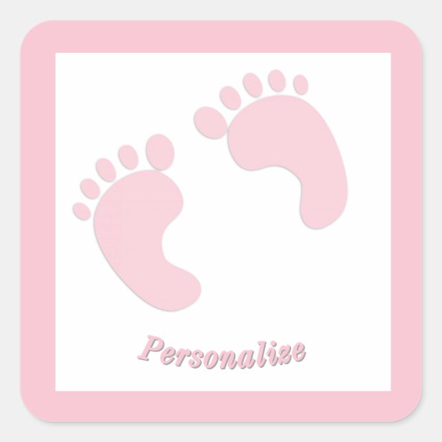 Sticker Carré Empreintes de Bébé Fille Rose Petits Pieds Nurseri (Devant)