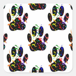 Sticker Carré Empreintes de pattes Confetti Et Motif Party Strea