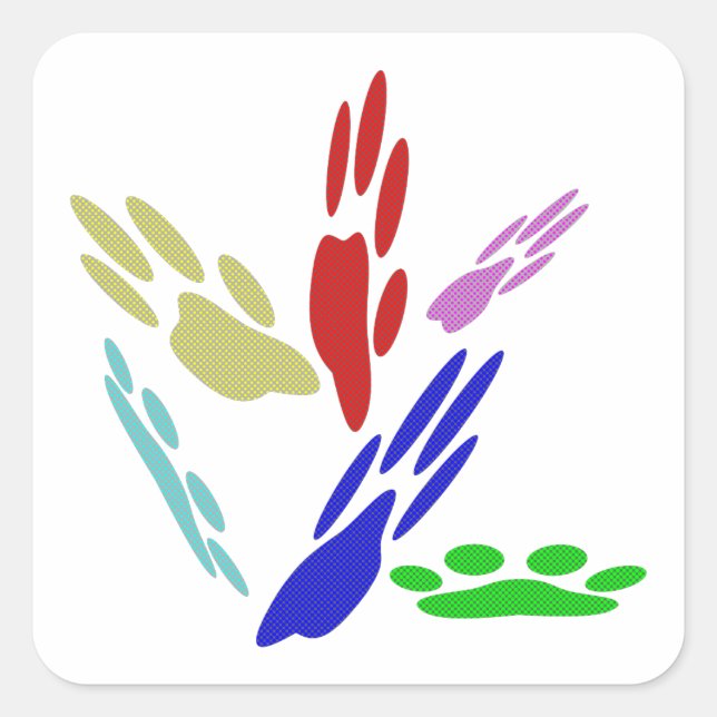 Sticker Carré Empreintes de pattes de chiens avec Pois (Devant)