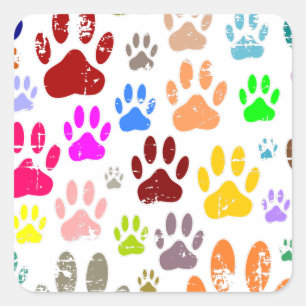Sticker Carré Empreintes de pattes de chiens colorés en détresse